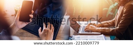 Businessman hands working with finances about cost and calculator and laptop with tablet, smartphone at office in morning light
