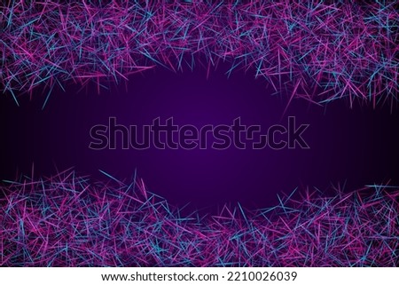 Random strokes and scribbles. Urban texture. Molecular particles chaotic movement. Brownian motion abstract dispersion concept vector digital background. Violet lines dynamic particles