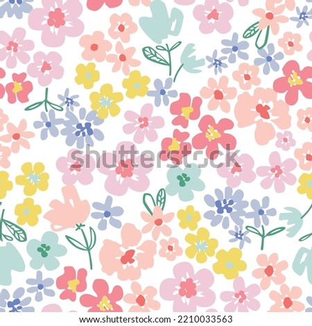 COLORFUL FLORAL SEAMLESS REPEAT PATTERN IN EDITABLE VECTOR FILE