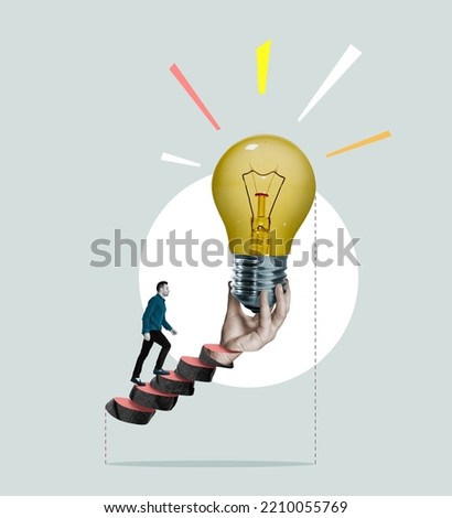 Search for new creative ideas, movement towards knowledge. Art collage. Royalty-Free Stock Photo #2210055769