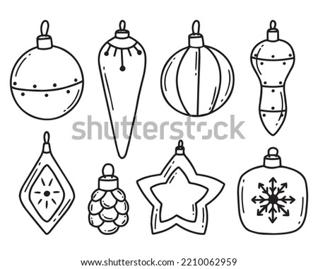 Set of Christmas decorations. Christmas decorations. Doodle style. Vector illustration. Collection of Christmas decorations for the Christmas tree.