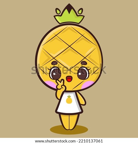 Cute pineapple girl is feeling happy. Tropical fruit cartoon vector illustration. Fit for mascot, children's book, icon, t-shirt design, etc