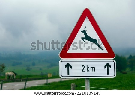 Roe Deer Crossing Warning Traffic Sign on a Country Road 