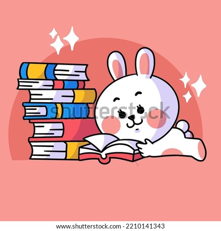 lovely diligent bunny studying character doodle illustration vector asset