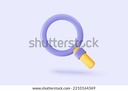 3D minimal purple search bar or magnifying glass in blank search bar on white background. Search bar 3d design element. 3d glass icon vector magnifier render for UI illustration in pastel background Royalty-Free Stock Photo #2210164369