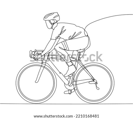 Continuous line drawing of cyclist. Hand drawn single line vector illustration Royalty-Free Stock Photo #2210168481