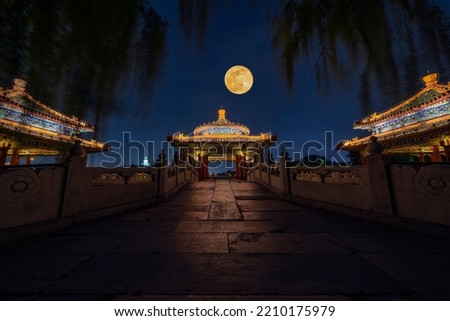 Family Reunion Day Concept: Chinese Traditional Festival Mid-Autumn Festival - moon at the night on the Mid-autumn Festival