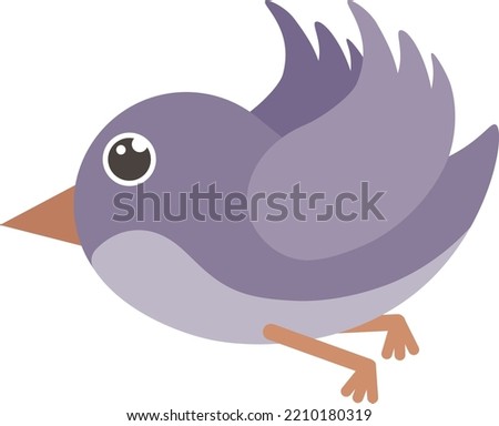 Birdie. The image of a purple bird. Flying cute bird in cartoon style. Vector illustration isolated on a white background