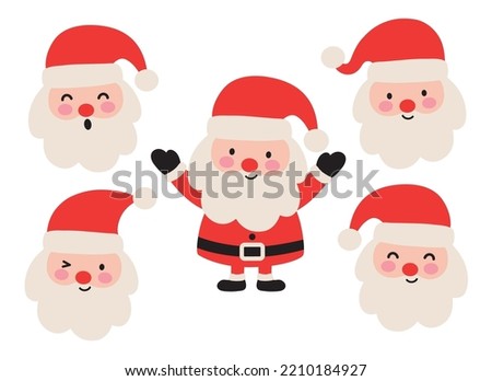 Christmas Santa Claus faces and full body vector illustration. Royalty-Free Stock Photo #2210184927