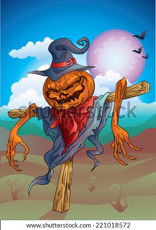 Pumpkin-scarecrow with background halloween