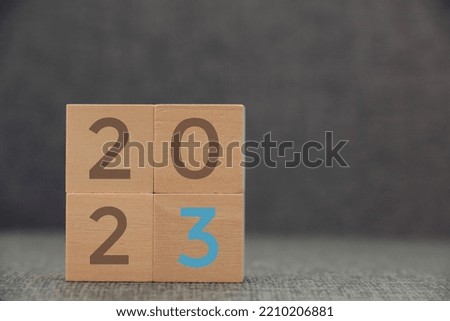 New year 2023 concept, Numbers 2023 on a wooden dice