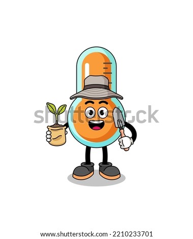 Illustration of thermometer cartoon holding a plant seed , character design