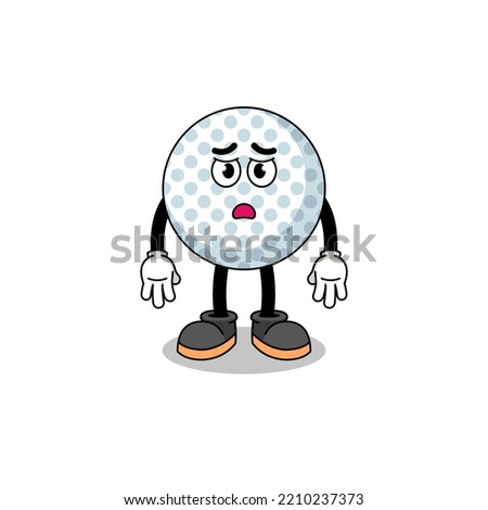 golf ball cartoon illustration with sad face , character design