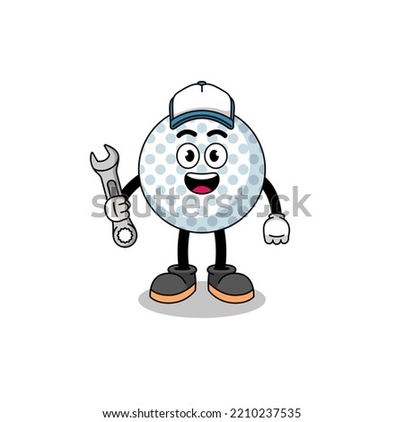 golf ball illustration cartoon as a mechanic , character design