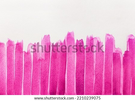 Pink vertical hand painted stripes. Watercolor textures on white paper background. Pink aquarelle backdrope. Copy space.