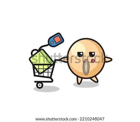 soy bean illustration cartoon with a shopping cart , cute design