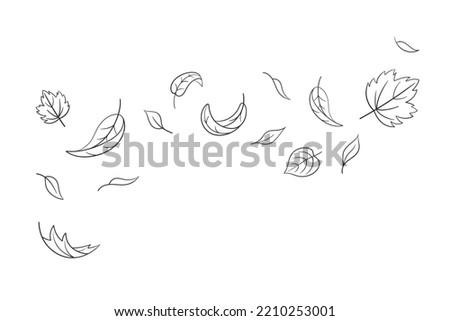 Leaves fall set in doodle style, vector illustration. Wave cold air during windy weather. Maple leaf outline for print and design. Isolated black element on white background. Autumn symbol nature Royalty-Free Stock Photo #2210253001