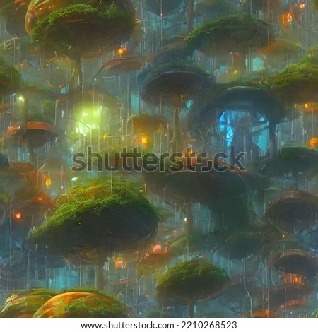 Abstract Alien garden, game art, View from Top. 3D Illustration