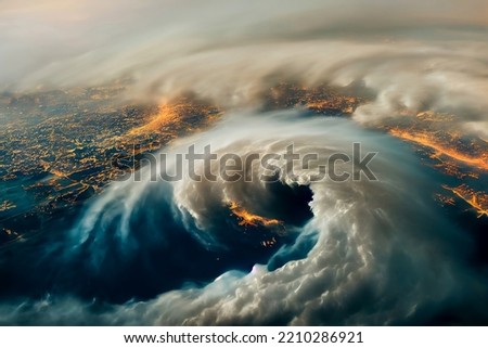 Hurricane Florence over Atlantics. Satellite view. Super typhoon over the ocean. The eye of the hurricane. The atmospheric cyclone.View from outer space Some elements of this image furnished by NASA
 Royalty-Free Stock Photo #2210286921