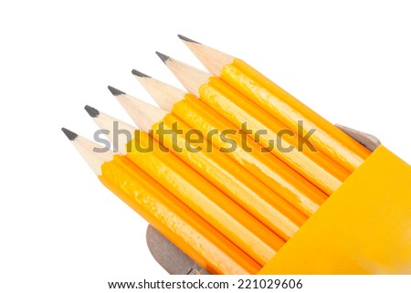 Group of pencils in a box isolated on white background