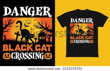 Danger Black Cat Crossing Short Sleeve T-Shirt Graphic Tee