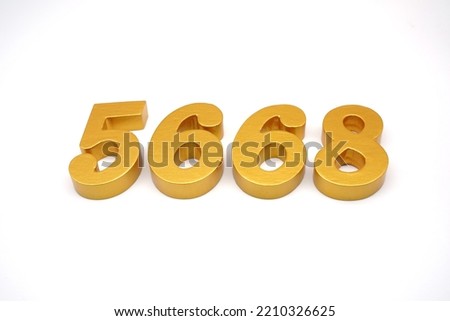   Number 5668 is made of gold-painted teak, 1 centimeter thick, placed on a white background to visualize it in 3D.                                