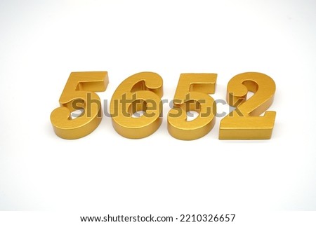  Number 5652 is made of gold-painted teak, 1 centimeter thick, placed on a white background to visualize it in 3D.                                  