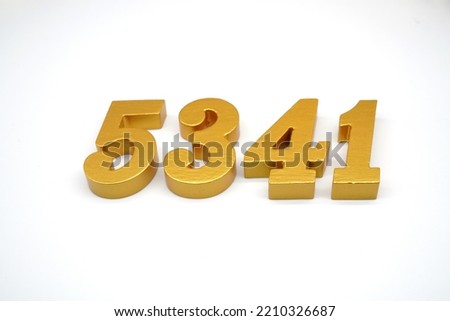   Number 5341 is made of gold-painted teak, 1 centimeter thick, placed on a white background to visualize it in 3D.                                  