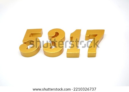  Number 5317 is made of gold-painted teak, 1 centimeter thick, placed on a white background to visualize it in 3D.                              