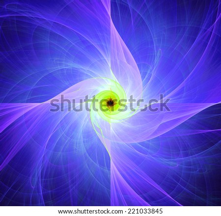 Simple bright purple and pink abstract spiral fractal wallpaper with a detailed wavy decorative pattern and a bright center in black, green and yellow