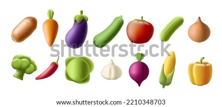 Isolated set of 3d render vegetable icons illustrations, modern graphic, autumn harvest food Royalty-Free Stock Photo #2210348703