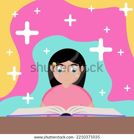 background illustration vector design, happy child reading a book, back to school