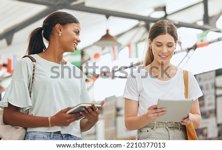 International expo, digital and diversity students women talking of college application, future career goals and education innovation idea. Gen z people at a school convention for global networking Royalty-Free Stock Photo #2210377013