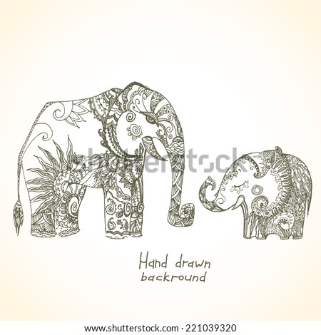 Vintage tribal elephant family