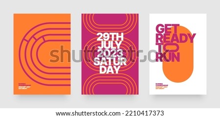 Vector layout template design for run, championship or any sports event. Poster design with abstract running track on stadium with lane. Royalty-Free Stock Photo #2210417373