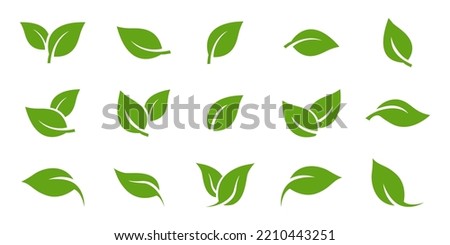 Green leaf icons set. Leaves icon on isolated background. Collection green leaf. Elements design for natural, eco, vegan, bio labels. Vector illustration EPS 10 Royalty-Free Stock Photo #2210443251