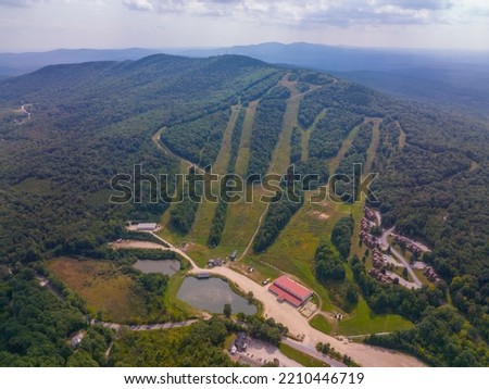 Aerial view Crotched Mountain in summer between town of Bennington and Francestown, New Hampshire NH, USA.  Royalty-Free Stock Photo #2210446719