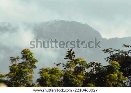 Moody cloudy and foggy evening mountain landscape picture from puerto rico 