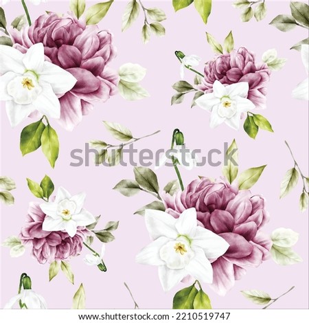 seamless pattern blooming peony flower watercolor