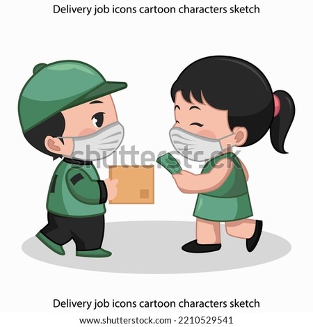 Delivery job icons cartoon characters sketch