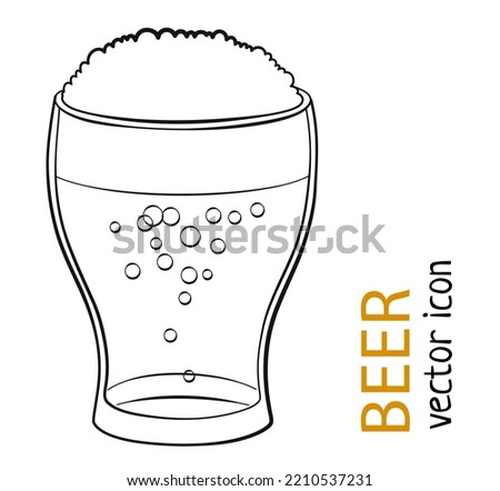 Glass of beer outline vector icon issolated on white background, alcohol drink cartoon illustration, for bar menu, beverage line hand-drawn art