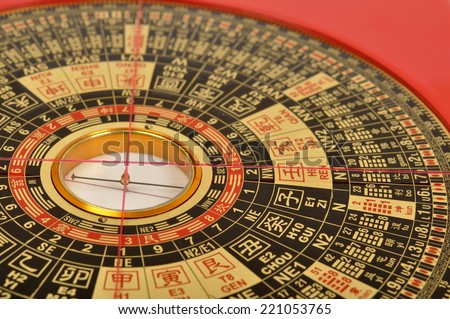 Chinese Lo Pan compass, used in Feng Shui. Royalty-Free Stock Photo #221053765