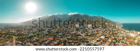 Wide angle view of the town of Los Corales, Vargas, Venezuela. Aerial View 360