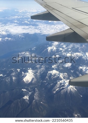 View on the Canadian Rocky Mountains from an airplane
