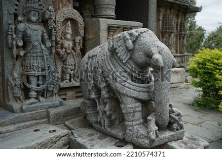 Magnificient elephant sculpture at koravangala temple Royalty-Free Stock Photo #2210574371