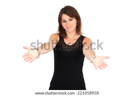 Beautiful woman doing different expressions in different sets of clothes: welcome