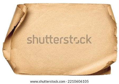 Ancient scroll isolated on white background. Texture of paper manuscript with shabby edges Royalty-Free Stock Photo #2210606105