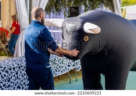 Inflatable bull as a toy for children's fun.