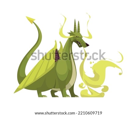 Angry green cartoon fire breathing dragon vector illustration