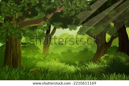 Cartoon dense forest illustration. Vector nature landscape Royalty-Free Stock Photo #2210611169